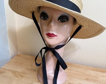 Vintage Italian Straw Boater Hat: Miriam Lefcourt Wide Brim  display picture 3