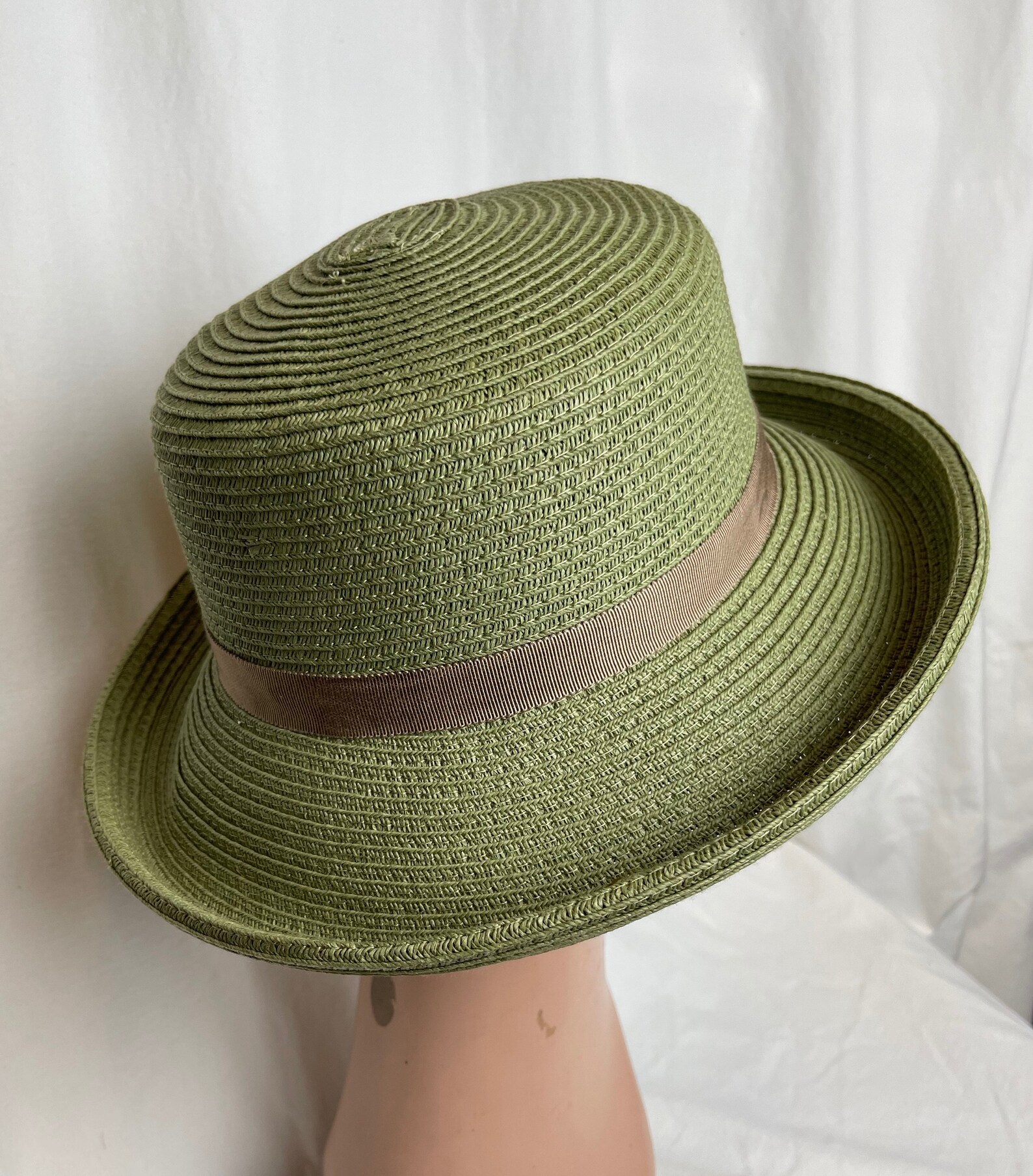 Sage Green Straw Kettle Brim Hat With Assorted Velvet Flowers Etsy