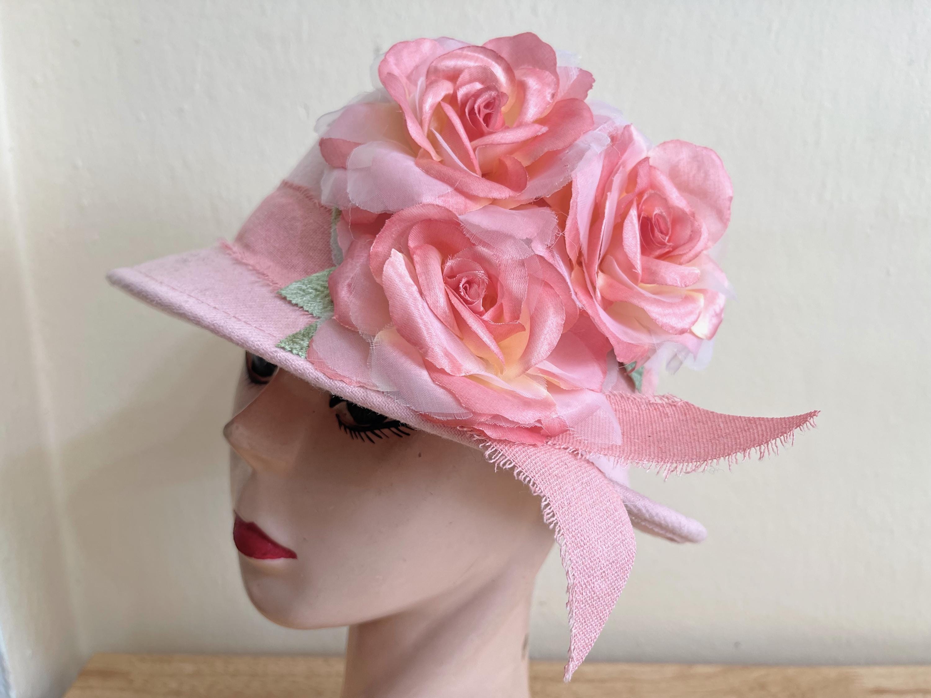 Elegant Peach Felt Cloche Hat with Satin Rose Accent Sonni San Francisco WOVEN CLOCHE HAT WITH OMBRE RIBBON ROSE TRIM - The  main image 3