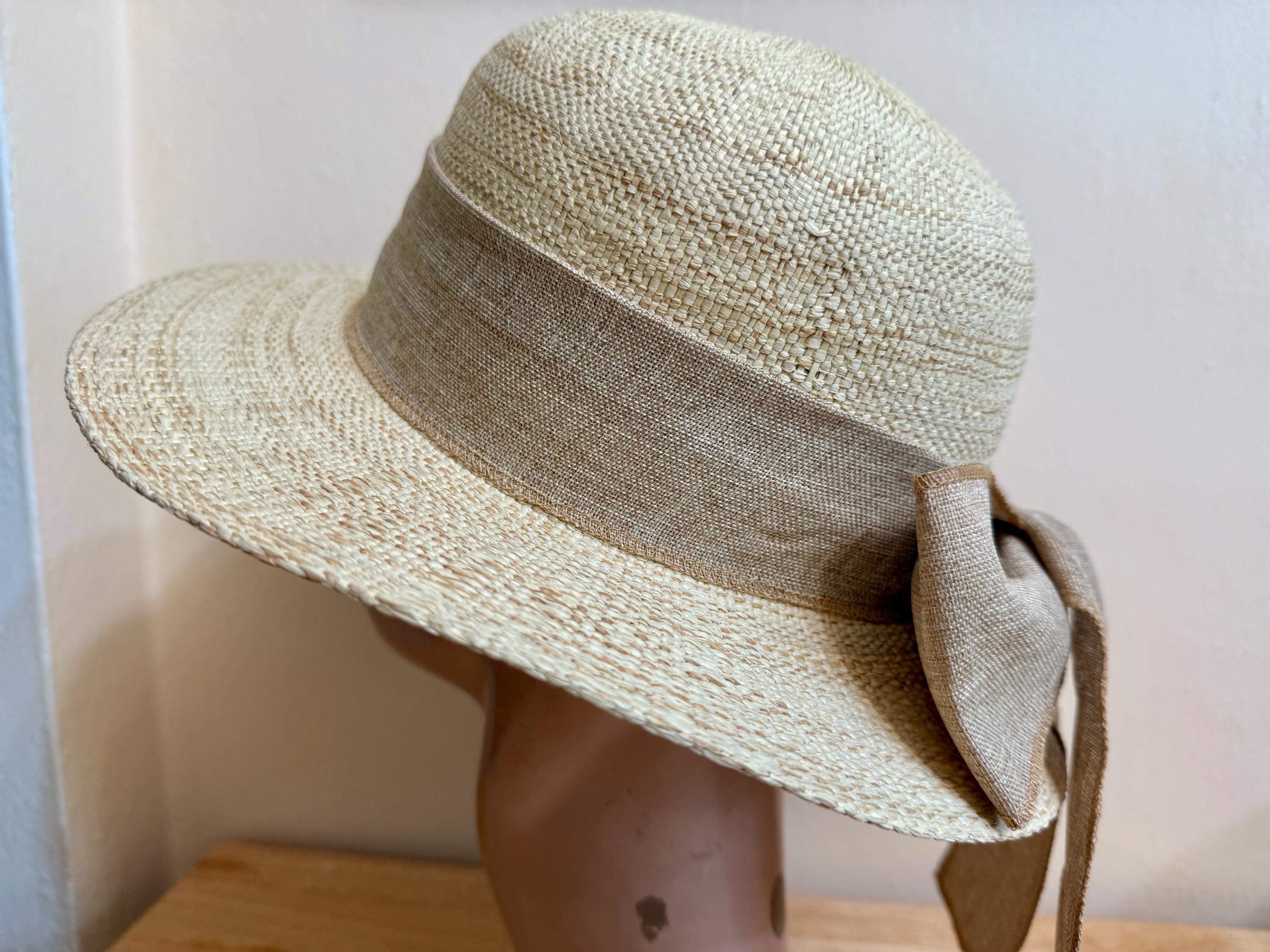 Tan Tweed Italian Straw Sun Hat: 2.5 Inch Brim, Ribbon Band  display picture 1