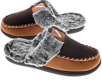 Pantuflas de espuma viscoelástica para mujer, tipo mocasín, sin cordones, con forro de piel sintética, para interiores y exteriores, ideal para todas las estaciones, regalo navideño.