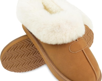 Pantuflas de espuma viscoelástica para mujer, mullidas, cómodas, cálidas y sin cordones, con forro de piel sintética y suela antideslizante ligera, en oferta navideña.