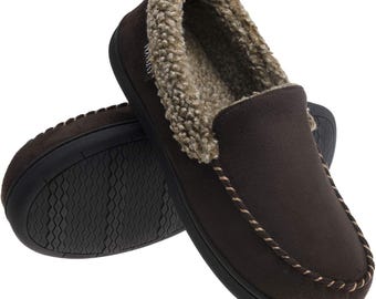 Men's Moccasin Slippers Fuzzy Warm House Shoes Fleece Memory Foam Indoor Outdoor Holiday Gift
