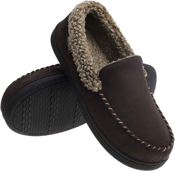 Men's Moccasin Slippers Fuzzy Warm House Shoes Fleece Memory Foam Indoor Outdoor Holiday Gift