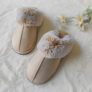 Cozy Faux Fur Slippers for Women, Warm Plush Bootie House Slippers, Soft Indoor Winter Shoes, Comfortable Home Slippers Holiday Gift for Her