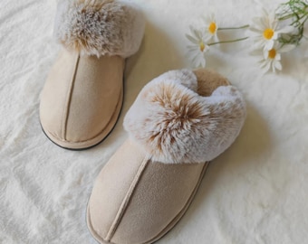 Pantuflas de piel sintética acogedoras para mujer, cálidas pantuflas de felpa tipo botín, suaves y cómodas para el invierno, regalo de Navidad para ella.