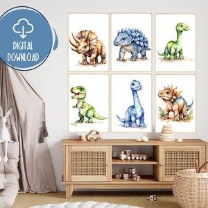Set of 6 Dinosaur Decor, Dinosaur Prints, Dinosaur Wall Art, Dinosaur Nursery, Boys Bedroom Decor, Nursery Decor Boy, Printable, Watercolor