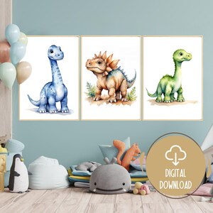 Set of 3 Dinosaur Decor, Dinosaur Prints, Dinosaur Wall Art, Dinosaur Nursery, Boys Bedroom Decor, Nursery Decor Boy, Printable, Watercolor