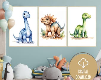 Watercolor Dinosaur Prints Set: Nursery Wall Art (Digital Download)