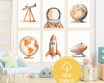 Weltraum Poster Set: Weltraum Abenteuer, Jungenzimmer Dekor (Digitaler Download)