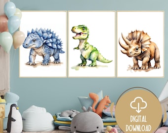 Watercolor Dinosaur Prints Set: Nursery Wall Art (Digital Download)