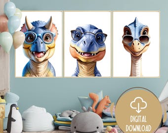Watercolor Dinosaur Prints: Set of 3 Nursery Art (Digital Download)
