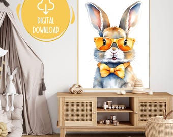 Bunny with Glasses Print: Nursery Wall Art (Digital Download)