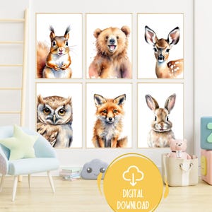 Nursery Wall Art Printable, Woodland Animals Nursery, Set of 6, Baby Animals Print, Nursery Animal Print, Forest Animals, Neutral Nursery
