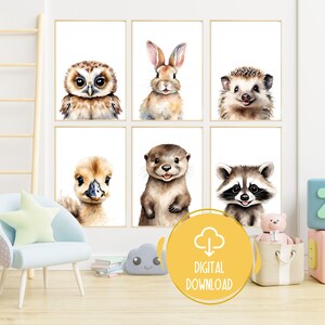 Nursery Wall Art Printable, Woodland Animals Nursery, Set of 6, Baby Animals Print, Nursery Animal Print, Forest Animals, Neutral Nursery