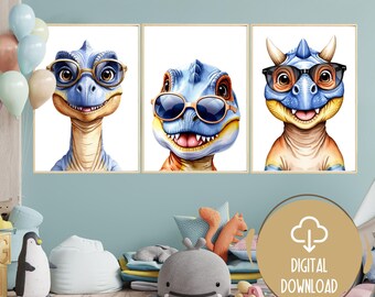 Set de impresiones de dinosaurios en acuarela: Arte infantil, decoración para dormitorio infantil (descarga digital)