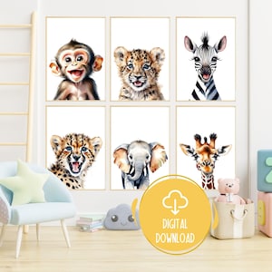 Safari Nursery Decor, Set of 6 Nursery Wall Art Printable, Baby Animals Prints, Jungle Nursery Decor, Safari Nursery Prints, Neutral Nursery