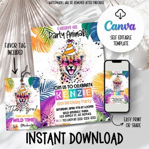 Editable Party Animals Birthday Invitation Template | CHEETAH | Calling All Party Animals Printable Invite | Birthday Party | Fun Invitation