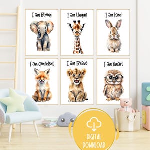 Safari Affirmations for Kids – Set of 3 Cheerful Prints for Wild Nursery Adventure, Jungle Safari Animal, Neutral Nursery, Digital Download