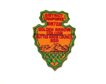 Vintage Boy Scout BSA Embroidered Patch 1972 District Camporee Golden Arrow Buttes Area Council California