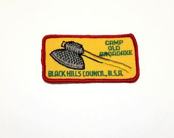 Vintage Boy Scout BSA Embroidered Patch 1970s Camp Old Broadaxe Black Hills Council