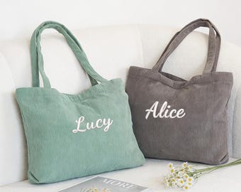 Personalized Embroidered Corduroy Tote,Custom Travel Crossbody Bag, Bridesmaid Gift