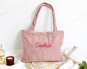 Personalized Embroidered Corduroy Tote,Everyday Essential & Weekender,Bridesmaid Gift