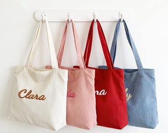 Personalized Embroidered Corduroy Tote,Custom Name Tote Bag,Gift for Her