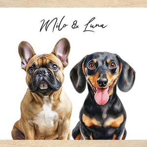 Portrait personnalisé à l'aquarelle de deux animaux de compagnie - Peinture personnalisée de chien et de chat - Art de portrait de 2 animaux de compagnie - Cadeau pour les amoureux des animaux de compagnie