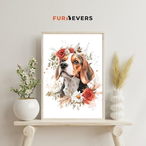 Pet Portrait with Flowers, Custom Floral Pet Art, Dog or Cat Memorial Portrait, Personalized Pet Painting, Unique Pet Gift