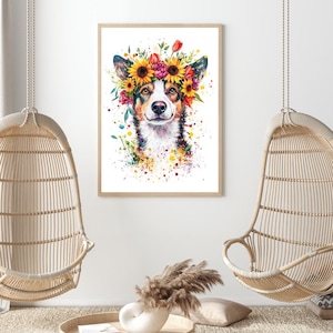 Personalized Floral Pet Portrait, Custom Watercolor Pet Artwork, Pet Painting with Flower Design, Unique Pet Keepsake, Pet Wall Art
