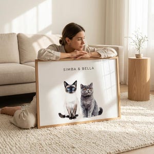 Benutzerdefinierte zwei Katzenmalerei Aquarell vom Foto personalisierte Haustier Porträt Geschenkidee für Katzenliebhaber ästhetische Tierleinwandkunst
