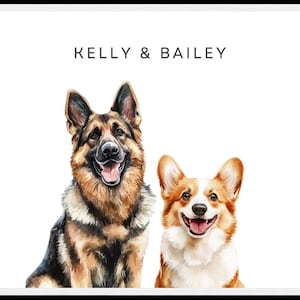 Retrato de acuarela personalizado para dos mascotas: pintura personalizada de perro y gato, impresión artística para dos mascotas, regalo para amantes de las mascotas