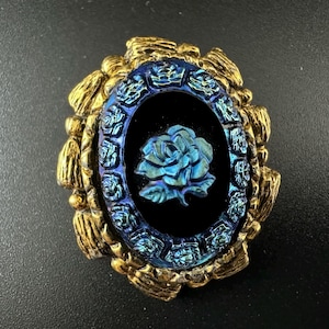 Vintage Blue Rose Brooch Pin