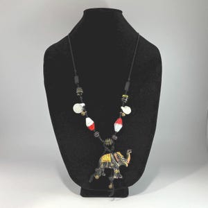 Elephant Pendant Necklace with Glass Beads