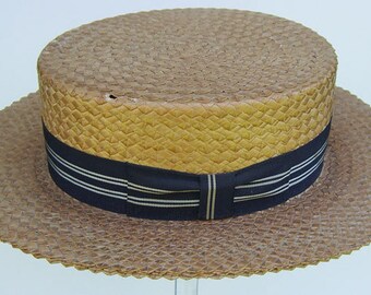7 1/4 - chapeau de canotier d'été en paille d'été fini main de qualité royale Kimball pour hommes vintage