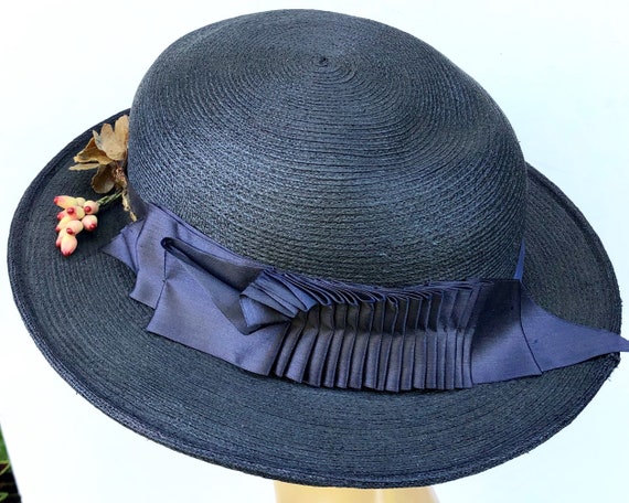 Antique Edwardian Blue Straw Women's Hat - image 3