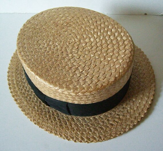 7 1/4 - Vintage Mens Summer Straw Boater Hat