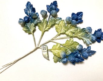 Vintage Unused Blue & Green Millinery Flowers Floral Trim