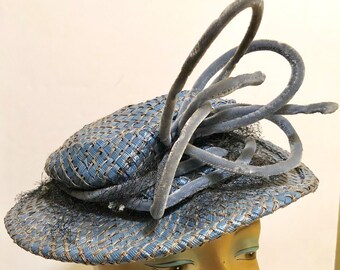 Chapeau pour femme en paille bleu ciel M. Longfellow vintage des années 1930 - Prospect Park Penna.