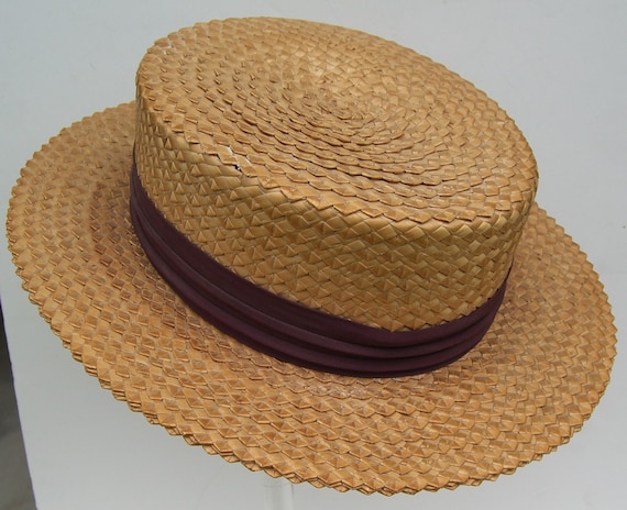 23" - Cosmopolitan Vintage Men's Straw Boater Hat - image 1
