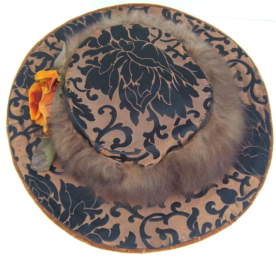 Antique Edwardian Copper Lame & Velvet Vintage Hat