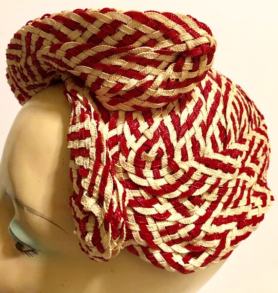 Vintage 1930's Red & White Sculptural Straw Women… - image 4