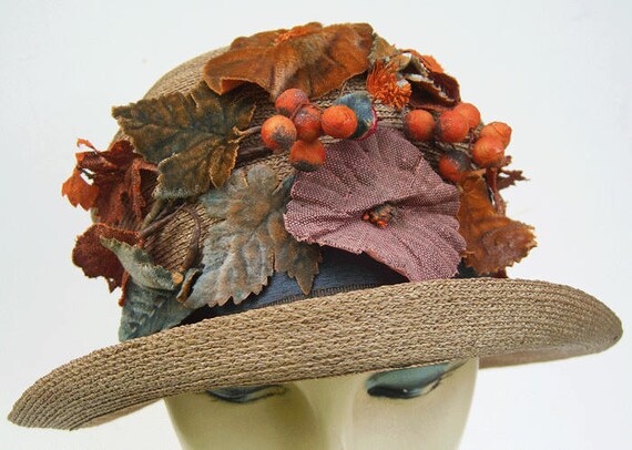 24" - Antique Edwardian Straw Floral Leaves Women'