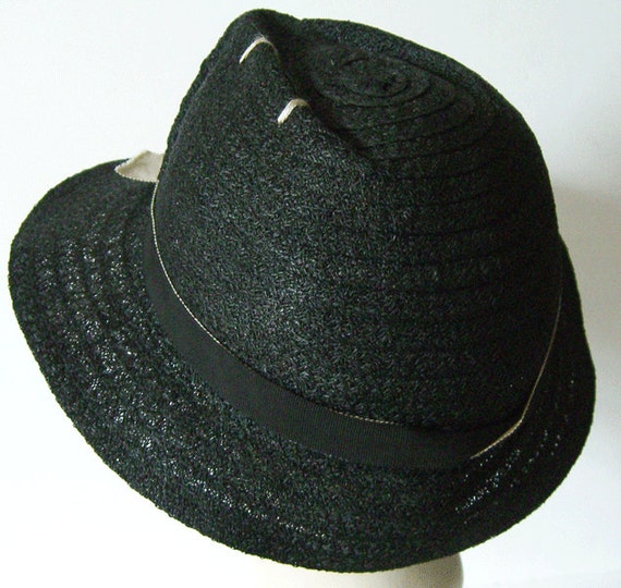 23" - Vintage 1930s Modernist Black Straw Women's… - image 2