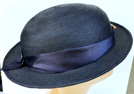 Antique Edwardian Blue Straw Women's Hat - image 2