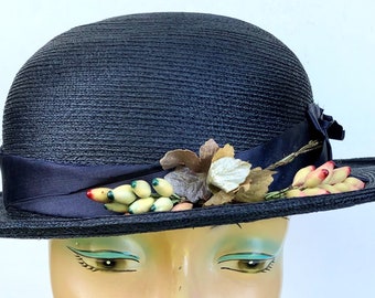 Chapeau de paille édouardien bleu antique pour femme