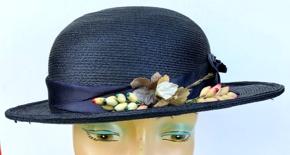 Antique Edwardian Blue Straw Women's Hat - image 1