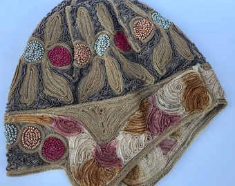 22” - Vintage 1920's Embroidered Flapper Cloche with Beads
