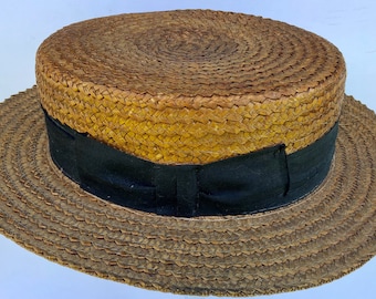 22 1/2" - Antique Early Victorian Men's Straw Boater